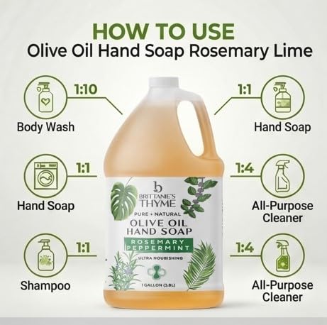 Brittanie's Pure Castile Liquid Soap Refill 128oz - Rosemary Peppermint