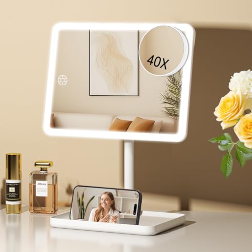 Rechargeable Vanity Mirror with Lights 40X Magnifier - 9.5x7.5 Inch, White
