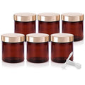 (6 Pack) 8 oz Amber PET Plastic Jar with Gold Metal Overshell Lid + Spatulas