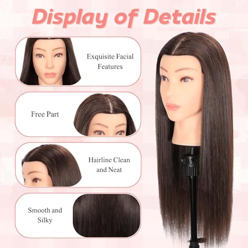 Mannequin Head with Human Hair - Cosmetology Practice Head Dark Brown 26-28 Inch