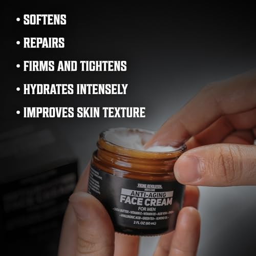 Viking Revolution Mens Anti Aging Face Cream - Mens Face Moisturizer for Men with Hyaluronic Acid, Aloe Vera, Vitamin E - Wrinkle Cream for Men with Vitamin B5, Green Tea (2 Fl Oz)