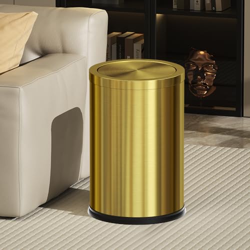 18L Stainless Steel Bathroom Trash Can - Gold Round Waste Bin with Swing Lid - Variation of 18L-Gold