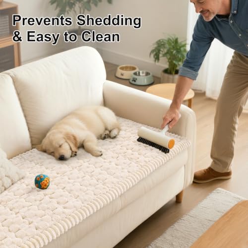 Smiry Pet Couch Cover Cream 43x82.7 Inches Non Slip Fuzzy Sofa Protector