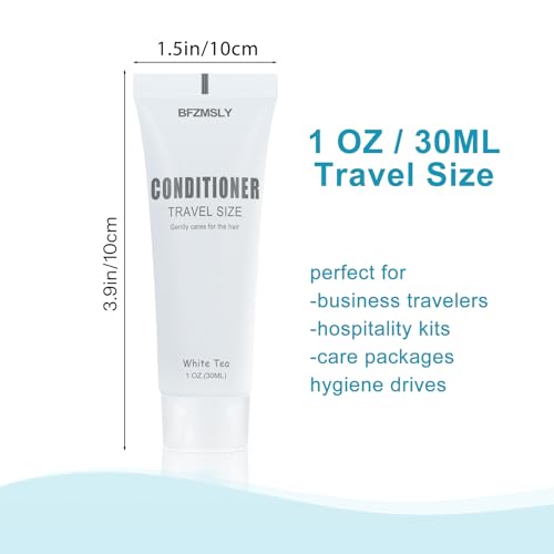 100 Pack Travel Size Conditioner - 1 fl oz Hotel & Hospitality Mini Bottles - White Tea Scent - Unisex & Gentle
