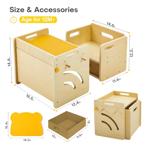 STEPLAY Montessori Adjustable Table & Chair Set for 1-3 Years – With Storage Box, Mat & Log Variation