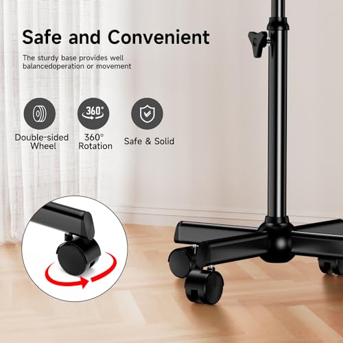 Salon Cart With Adjustable Height Tray on Wheels - Rolling Trolley for Tattoo, Spa, Dental, Hairstylist - Black
