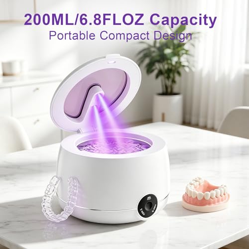 Portable Ultrasonic Retainer Cleaner Machine - White, 200ml, UV & Ultrasound