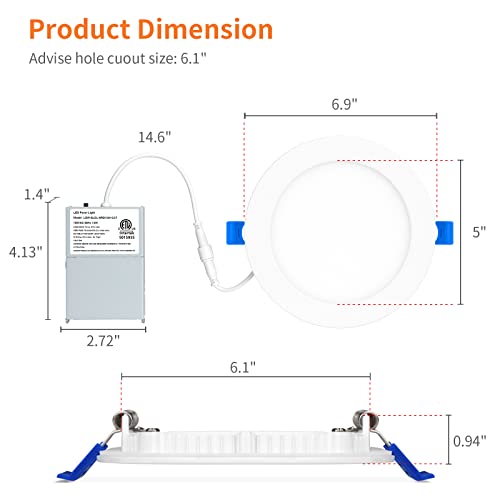 Meconard 6 Inch 5CCT LED Recessed Light with Night Light - White, 12 Pack