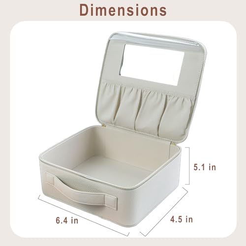 Hard Shell Makeup Brush Bag with Mirror & Dust-Proof Film, Professional Cosmetic Organizer Case, Large Capacity Travel Toiletry Bag for Women