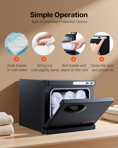 VEVOR 8L Small Towel Warmer Cabinet - Black Stainless Steel Spa & Salon