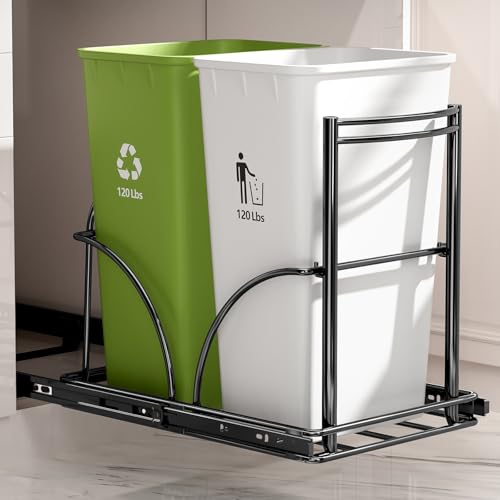 Dual Under Sink Pull-Out Trash Can Rack for Kitchen Cabinets - No Bins