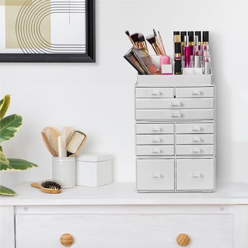 Sorbus Large Makeup Organizer White Deluxe - 12 Drawer Jewelry & Cosmetic Storage