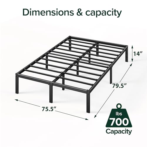 Black 14 Inch Metal Platform Bed Frame for King Size Mattress with Slats & Headboard Compatibility
