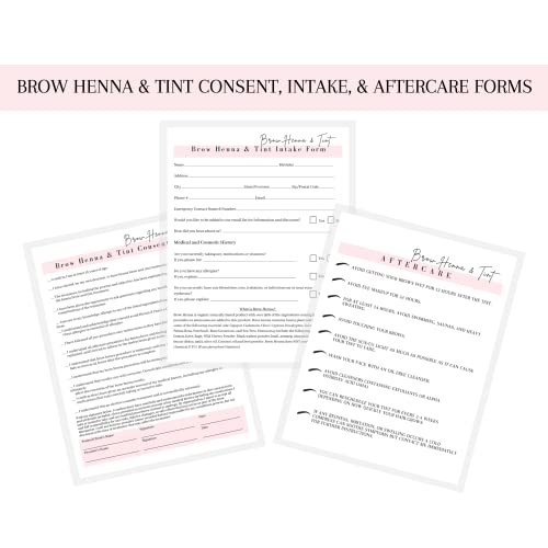 Brow Henna and Tint Intake Forms, Consent, and Aftercare Instruction Cards | 75 pk, 25 of Each | for Client Signature Medical History Information 8.5x11¡± A1