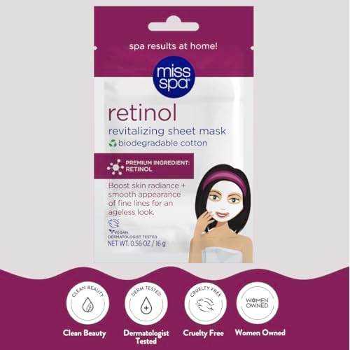 Miss Spa Anti-Aging Facial Sheet Mask, 4 Pack, Smooths Appearance of Fine Lines and Dark Spots, Hydrating and Revives Skin