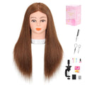 Mannequin Head with Human Hair - 22-24 Inch Dark Brown Cosmetology Manikin for Hairdressing Practice with Clamp & Tools