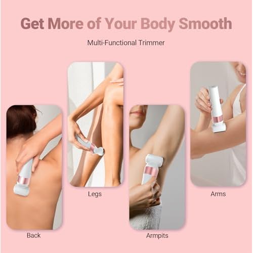 Bikini Trimmer for Women, IPX7 Waterproof Wet & Dry Electric Razors for Women, Bikini Legs Underarm Pubic Hairs Rechargeable Electric Shaver with 3 Trimmer Heads, Rose Gold