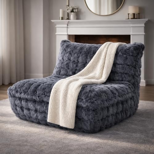 KKdema Dark Grey Memory Foam Faux Fur Bean Bag Chair with Filler – Fireside Lounge