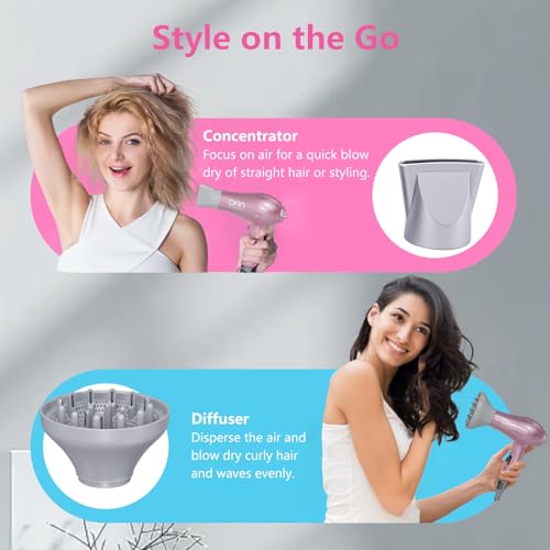 Travel Compact Folding Dual Voltage Hair Dryer with Concentrator & Diffuser - Black