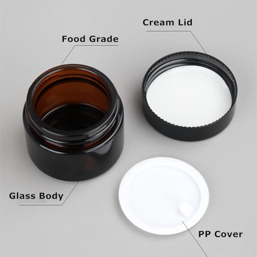 36 Pack 1oz Amber Glass Jars with Black Lids, Small Round Cosmetic Jars with with Inner Liners, Glass Containers for Homemade Creams, Candle, Skincare, Lotion, Travel