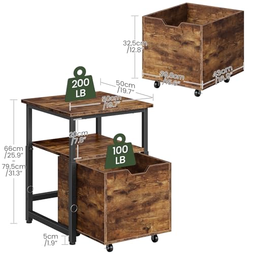 Adjustable Mini Fridge Stand with Storage and Pull-Out Drawer - Rustic Brown & Black