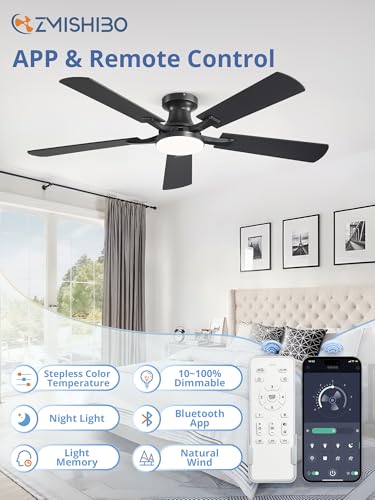 52-Inch Ceiling Fan with Lights Black Remote & App Control Flush Mount