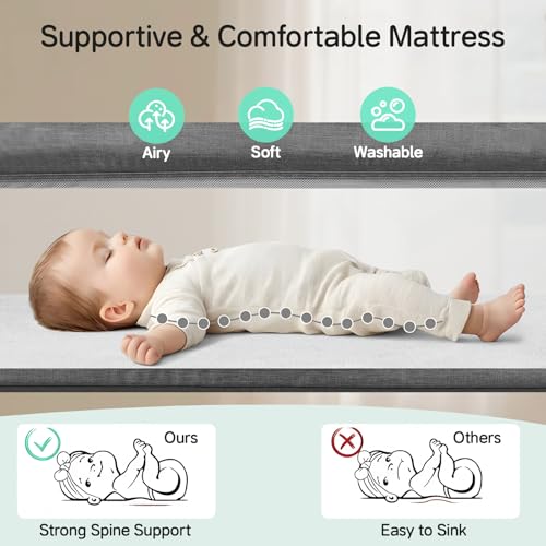 Cowiewie Dark Grey Bedside Baby Bassinet with 5-Height Adjustment, Breathable Mesh, Space-Saving Co-Sleeper
