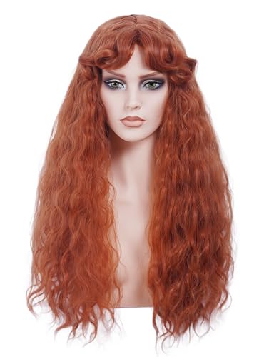 Long Ginger Curly Wig for Women with Bangs - Auburn Vintage Cosplay Hair (Variation: Ginger)