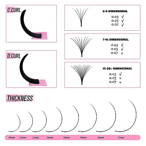 VEYES INC Cashmere Smart Fan Lash Extensions 0.03 0.05 0.07 C/CC/D Curl 8-20mm Mixed & Single Length, Super Matte Black Volume Lashes, Professional Supplies for Lash Techs (0.05 D 8-16mm)