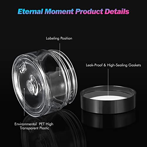 1 oz Plastic Jars with Black Lids - 50-Pack Clear Cosmetic Containers with Labels & Spatulas - Variation: Black Lid