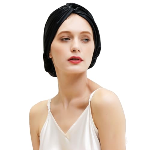 ZIMASILK 22 Momme Black Mulberry Silk Bonnet for Sleeping, One Size