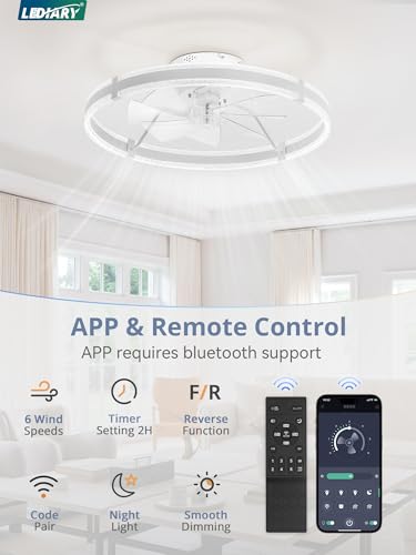 24-Inch White Modern Ceiling Fan with Lights and Remote - Low Profile, Dimmable, Quiet DC Motor, Reversible, Smart App Control
