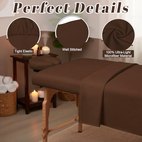Massage Table Sheets Set - 4-Piece Microfiber Spa Linen with Face Cover - Chocolate