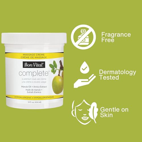 Bon Vital Complete Massage Creme - Unscented 14 oz Therapy Cream for Professional & Home Use