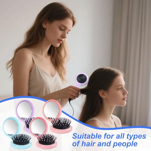 6.5cm/2.56 Inch 20 Pcs Folding Mirror Hairbrush Set with DIY Stickers - Portable 2-in-1 Travel Makeup & Hair Comb for Women & Girls