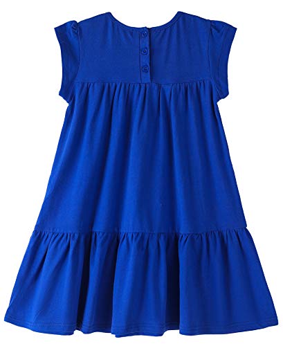 Girls Short Sleeve Solid Color Tiered Swing Dress - Blue, 8 Years
