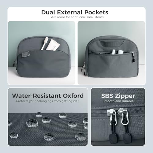 pack all Travel Toiletry Bag, Multi-Compartment Cosmetic Bag, Water-Resistant Makeup Bag for Toiletries, Accessories (Charcoal Gray)