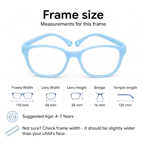 Unbreakable Kids Eyeglass Frames - Flexible Prescription Glasses for Children 4-7 Years - Sky Blue