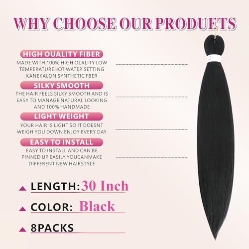 Abrastin 1B Pre-Stretched 30 Inch Braiding Hair - 8 Pack Yaki Texture Synthetic Extensions
