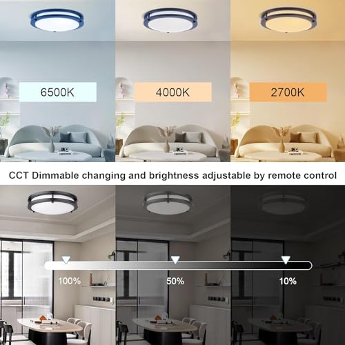 Kalium 13-Inch Black LED Ceiling Light 2 Pack with Remote, Dimmable & Adjustable Color