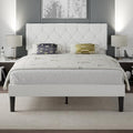 Queen Bed Frame with Upholstered Tufted Headboard - White, Adjustable & Noise-Free