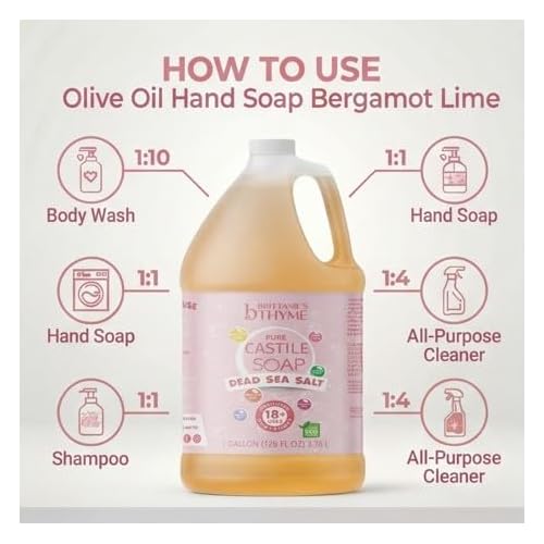 Brittanie's Pure Organic Castile Liquid Olive Oil Soap Refill, Dead Sea Salt, 1 Gallon | Face, Body Wash, Dishes, Pets & Laundry | Vegan & Gluten Free Non-GMO