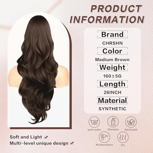 26 Inch Medium Brown Drawstring Ponytail Extension for Women Long Wavy Layered Hair