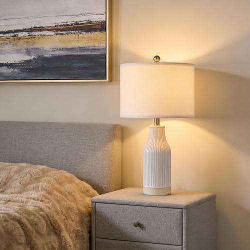 Vortether 23.75" Cream Ceramic Bedside Lamps Set of 2 - Modern Farmhouse Style