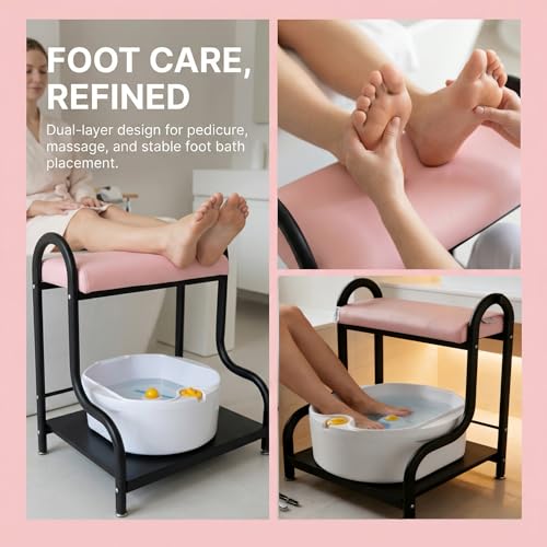 QUEESALN Nude Pink Foot Spa Trolley Cart with Magnifier Lamp & Foot Rest for Pedicure & Manicure