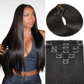 ZNXDJXE Natural Black 1B 18 Inch Clip-in Human Hair Extensions 100g/8pcs