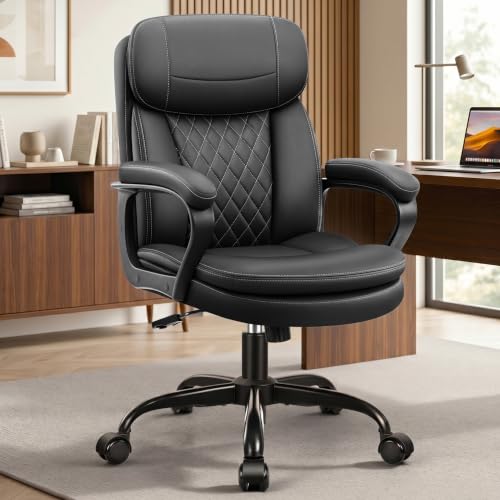 Stella Mia Black Leather Office Chair with Dual Back Support - Ergonomic Desk Chair