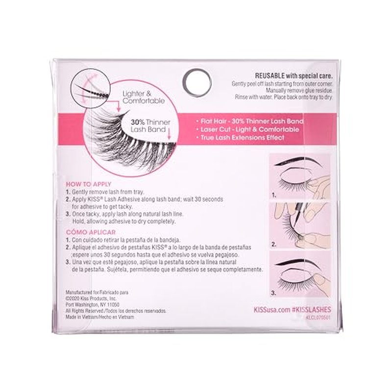 KISS Lash Couture LuXtensions Collection False Eyelashes, Flat Lash Technology, Super Slim Lash Band, Real Lash Extension Fibers, Reusable, Style ¡®Cashmere¡¯, 14mm, 1 Pair Strip Lashes (Pack of 2)