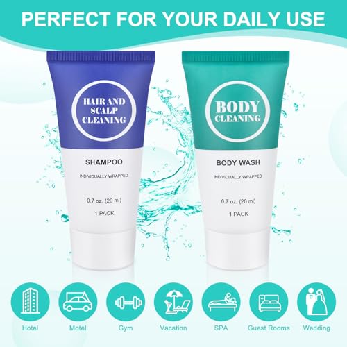 Travel Size Shampoo & Body Wash Set - 100 Pack, 0.7 oz/20 ml, Individual Sealed Tubes - Variation of 100
