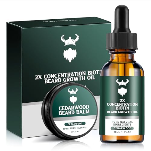 Beard Growth Kit with Cedarwood Oil - 2X Concentration Biotin for Men, Natural Argan & Jojoba Oils